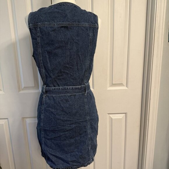 Only Denim Blue Jean Size Large Sleeveless Belted Tank Dress 90s Classic - Picture 9 of 11